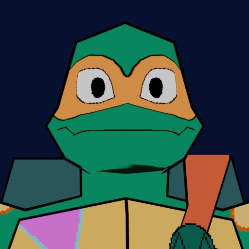 A low poly rendition of Michelangelo from Rise of the Teenage Mutant Ninja Turtles.